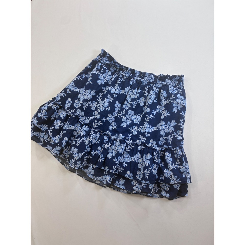 J. Crew Navy Floral Tiered Ruffle Mini Skirt Size Medium Boho Chic Cottagecore